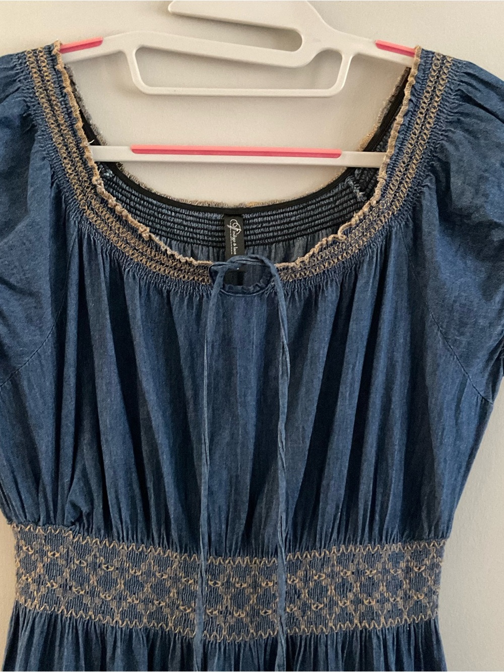 Indigo & Lace Blue denim Embroidered tiered boho long dress size M - Picture 3 of 10